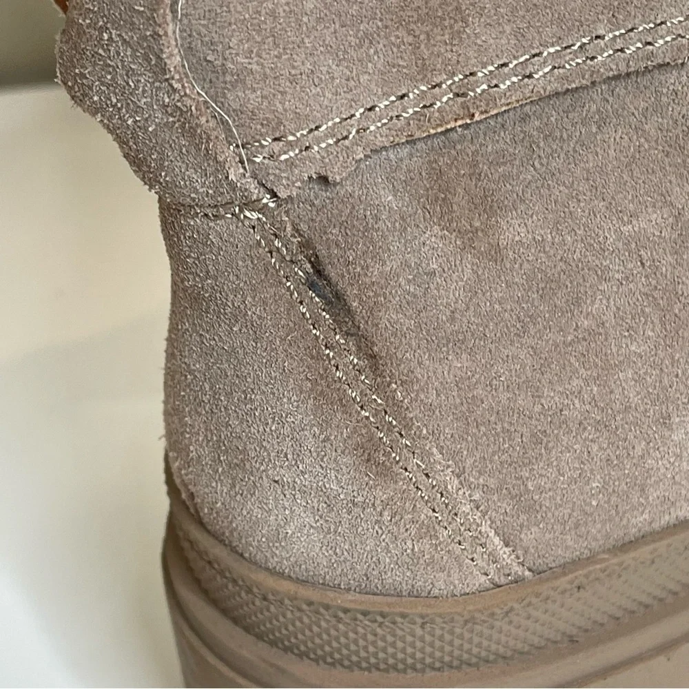 Lucky Brand Elyton Suede Lug Sole Booties in Tan Color